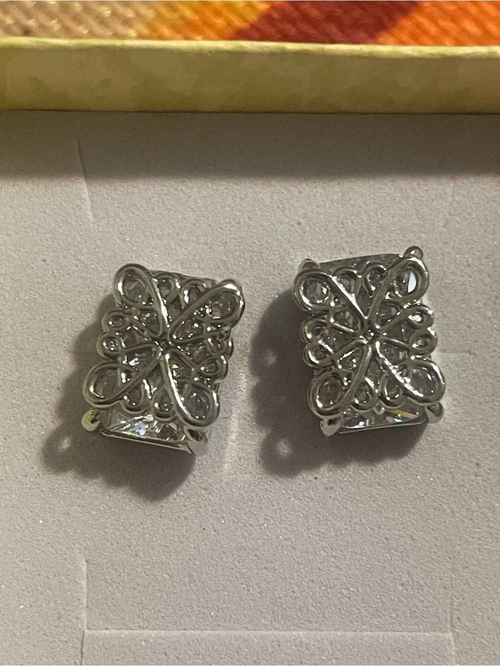 Silver Filigree Clip-On Earrings with Cubic Zirconia